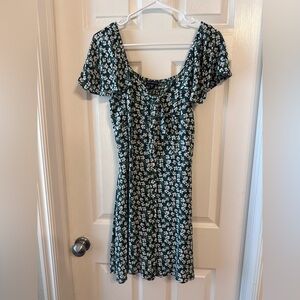 Skies Are Blue Green Floral Mini Dress | Flutter Sleeve Tie Front Dress